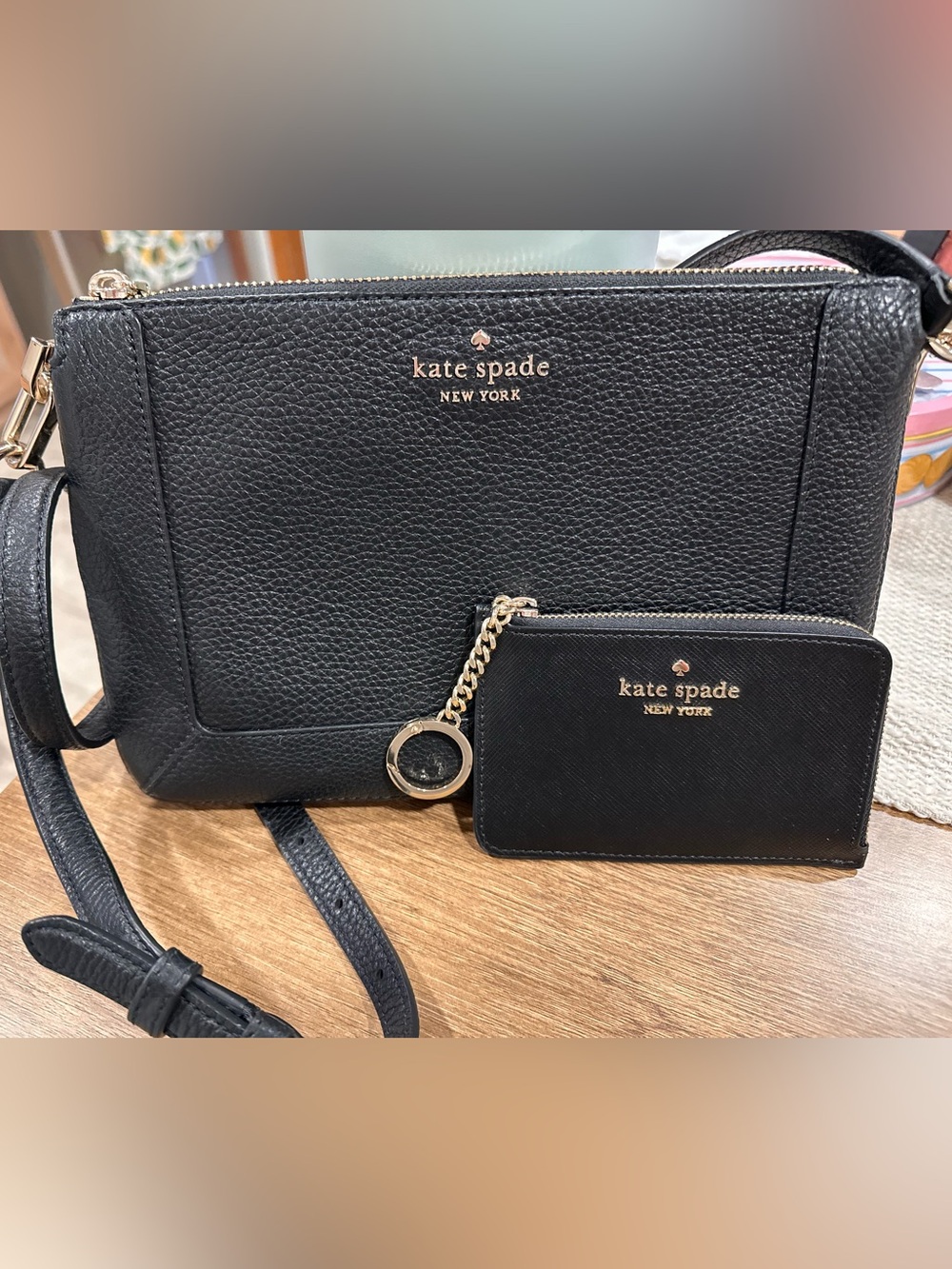 Kate Spade Black Pebbled Leather Crossbody Bag with Mini Wallet